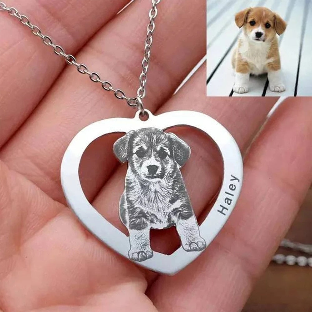 Personalized Pet Photo Necklace Engraved Pets Pendant Gifts  Handmade Custom Dog Cat Keychain Memory Jewelry Picture Pendants