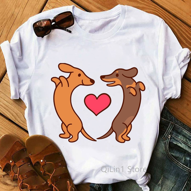 I Love My Dachshund Graphic Tees Women Funny White Short Sleeve Top Female T-Shirt Lady Tshirt Dog Lover Birthday Gift Vintage