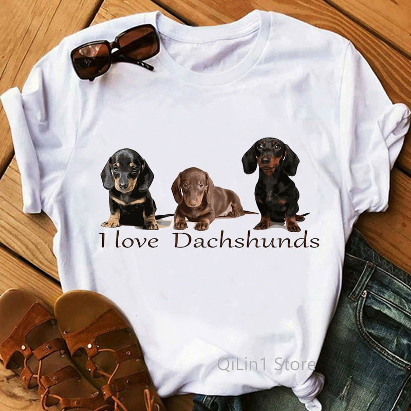 I Love My Dachshund Graphic Tees Women Funny White Short Sleeve Top Female T-Shirt Lady Tshirt Dog Lover Birthday Gift Vintage