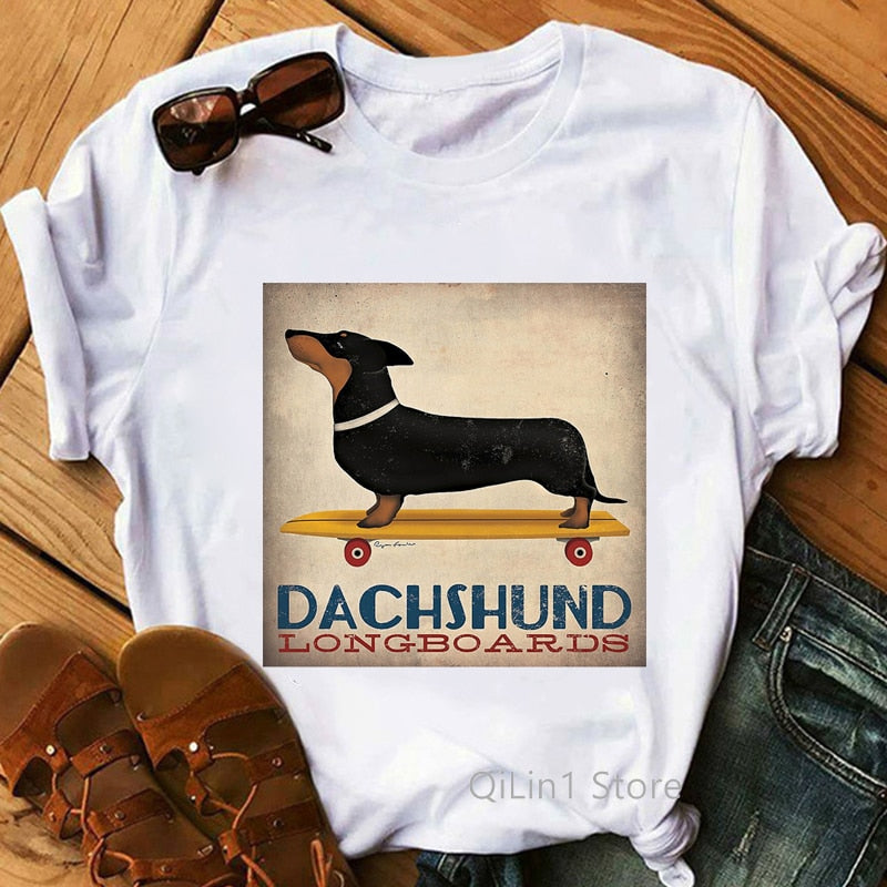 I Love My Dachshund Graphic Tees Women Funny White Short Sleeve Top Female T-Shirt Lady Tshirt Dog Lover Birthday Gift Vintage