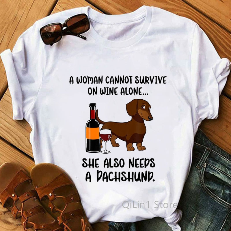 I Love My Dachshund Graphic Tees Women Funny White Short Sleeve Top Female T-Shirt Lady Tshirt Dog Lover Birthday Gift Vintage