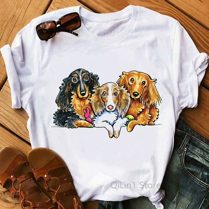 I Love My Dachshund Graphic Tees Women Funny White Short Sleeve Top Female T-Shirt Lady Tshirt Dog Lover Birthday Gift Vintage