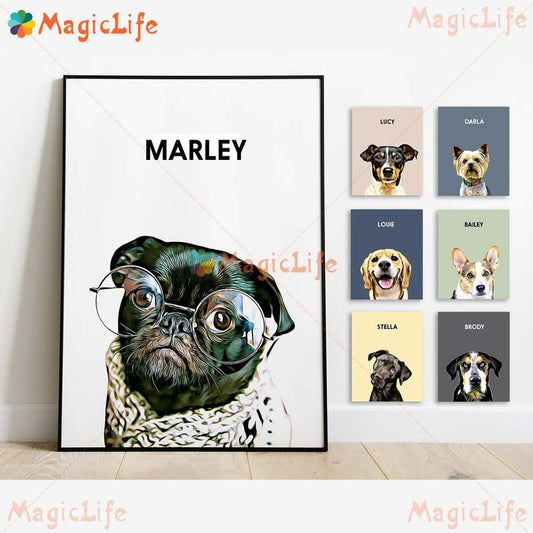 Custom Pet Photo and Name Canvas Paintings