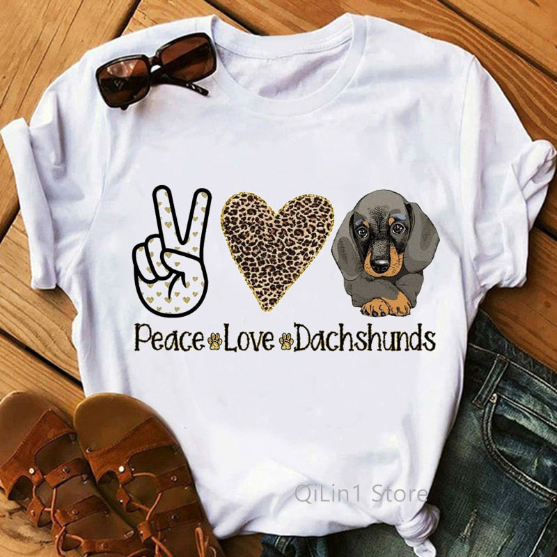 I Love My Dachshund Graphic Tees Women Funny White Short Sleeve Top Female T-Shirt Lady Tshirt Dog Lover Birthday Gift Vintage