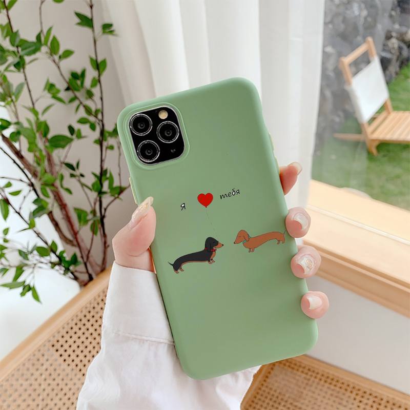 Dachshund Dog Phone Case for iPhone 11 12 13 Mini Pro Xs Max 8 7 6 6S Plus X XR Solid Candy Color Case