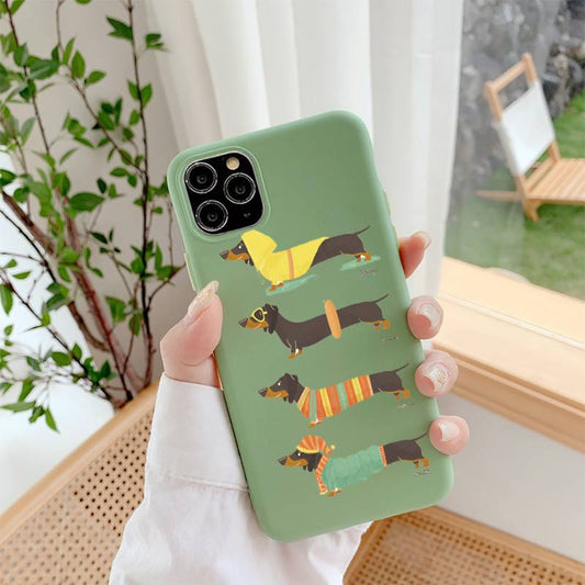 Dachshund Dog Phone Case for iPhone 11 12 13 Mini Pro Xs Max 8 7 6 6S Plus X XR Solid Candy Color Case