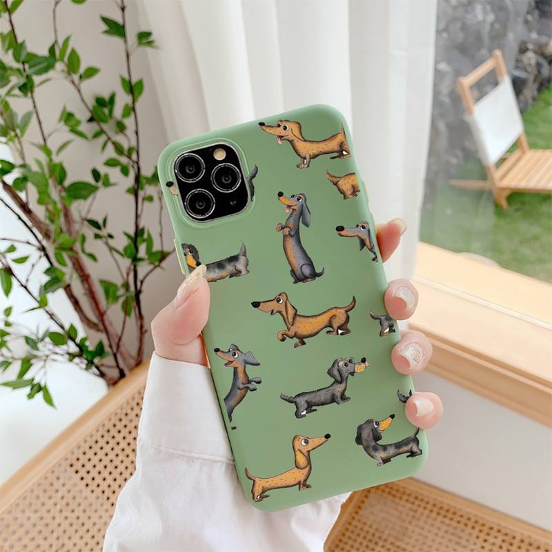 Dachshund Dog Phone Case for iPhone 11 12 13 Mini Pro Xs Max 8 7 6 6S Plus X XR Solid Candy Color Case