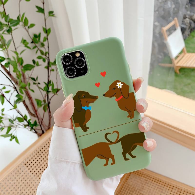 Dachshund Dog Phone Case for iPhone 11 12 13 Mini Pro Xs Max 8 7 6 6S Plus X XR Solid Candy Color Case